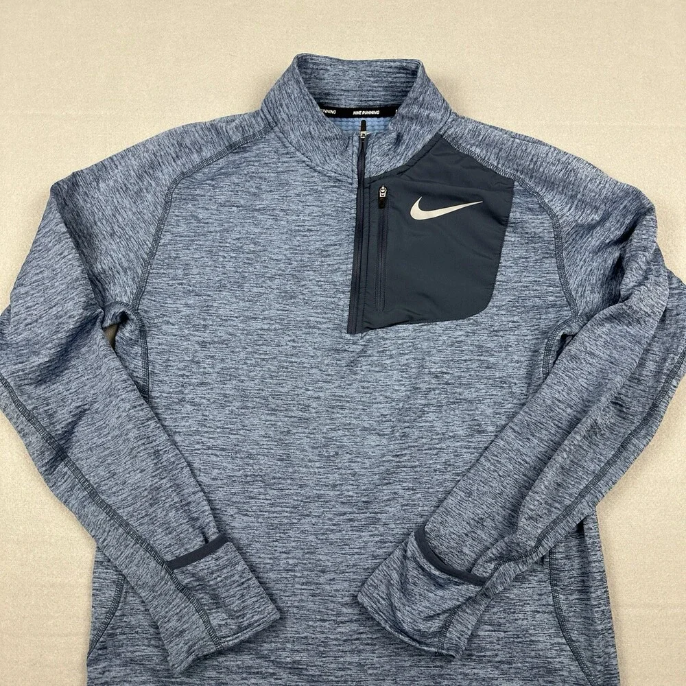 Nike Sweater Men Medium Blue Heather Running 1/4 Zip Pullover Reflective M